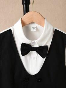 男大童1入組前蝴蝶結雙排釦二合一襯衫 - 黑色 - 查看 4