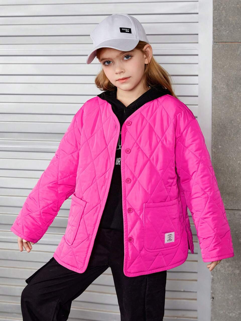 Tween Girl Slogan Graphic Patch Detail Quilted Coat Without Hoodie