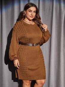 SHEIN LUNE Hơn Xoắn Dan Thả vai Đầm Áo len Không có thắt lưng - Cà phê nâu - Xem 4