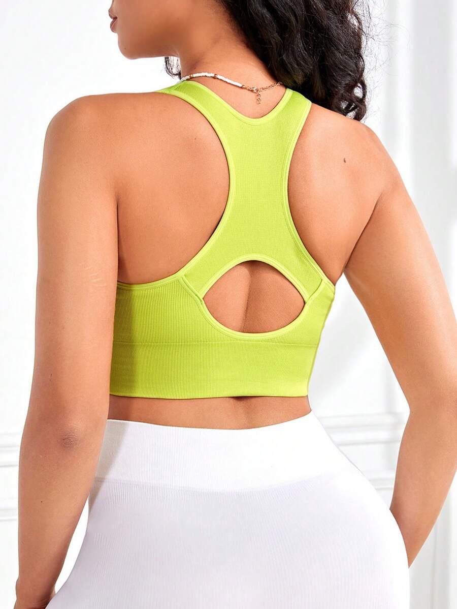 Cut Out Back Sports Bra - Mustard Yellow - View 1