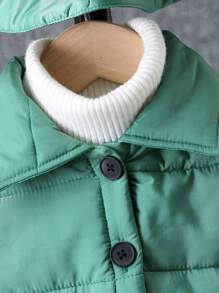 Young Boy 1pc Snap Button Front Padded Coat & Hat - Green - View 5