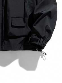 Áo khoác có mũ trùm đầu có dây rút họa tiết chữ vá màu cho nam - màu đen - Xem 5