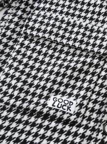 Manfinity Hypemode Loose Fit Men's Houndstooth Tweed Overcoat With Flap Pocket And Letter Patch Detail - Black and White - View 6