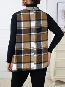 Calvaya Plus Plaid Print Waterfall Collar Vest Jacket - Multicolor - View 2