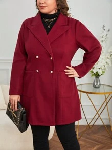 SHEIN Privé 加尖領雙排扣貼袋大衣 - 霧霾藍 - 查看 3