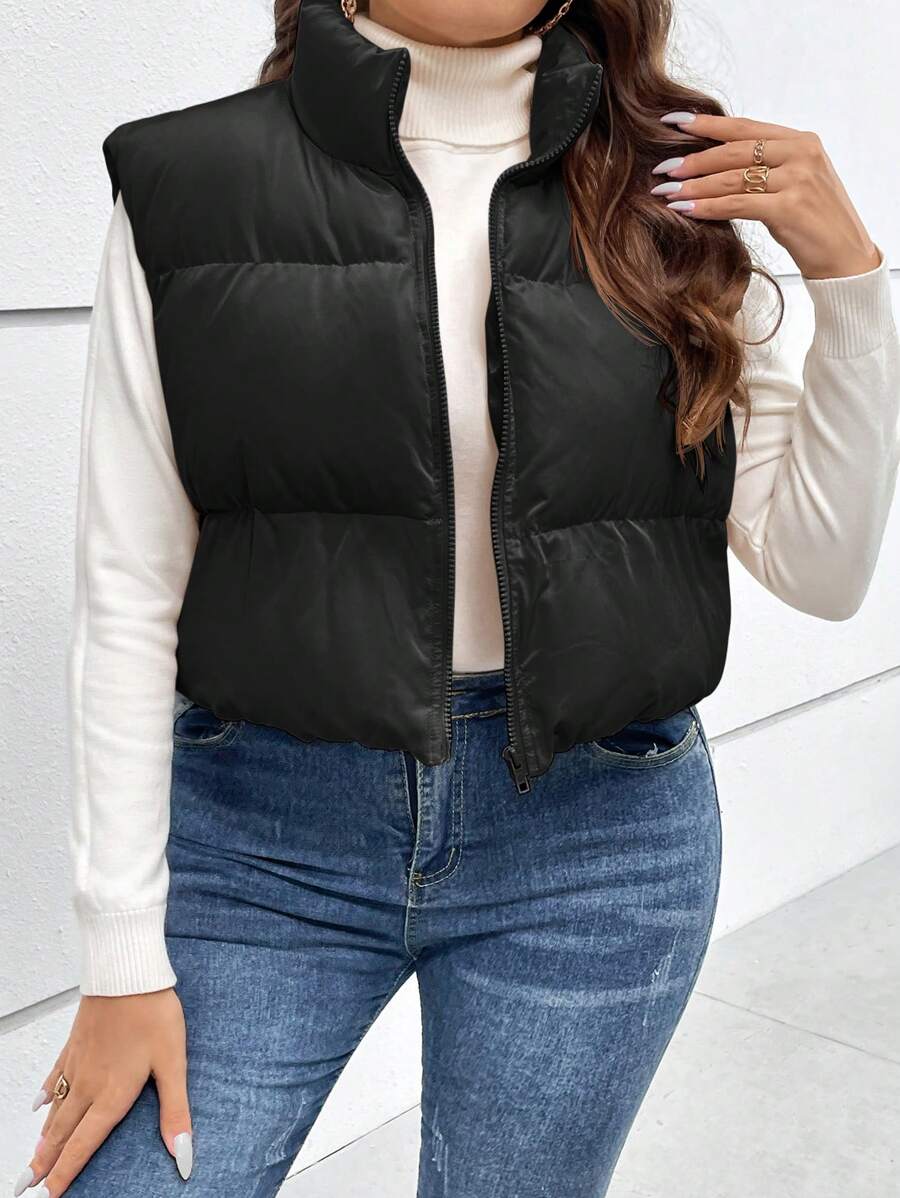 SHEIN Essnce Áo khoác đệm có khóa kéo Plus - màu đen - Xem 1