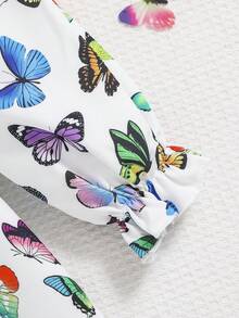 SHEIN Tween Girl Butterfly Print Flare Sleeve Dress