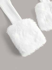 SHEIN ICON Borg Collar Fuzzy Cuff Tight Cut Black Long Sleeves Cardigan,Long Sleeve Tops In Fall/Winter - White - View 3