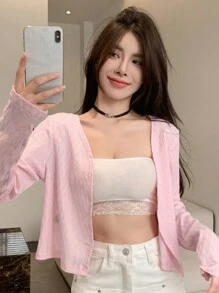 DAZY Veste de couleur unie, vêtements d'automne pour femmes - Rose bonbon - Voir 1