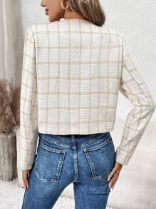 SHEIN Clasi Plaid Print Button Front Jacket - Beige - View 2
