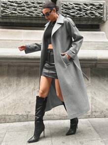 EURMUSE Women's Solid Color Minimalist Long Sleeve Overcoat, Everyday Wear - Dark Grey - View 6