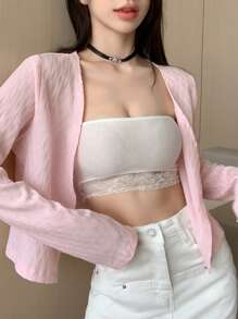 DAZY Veste de couleur unie, vêtements d'automne pour femmes - Rose bonbon - Voir 4