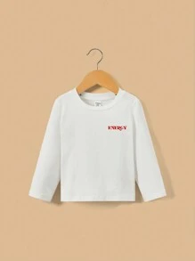 Baby Girl Casual Hamburger & Letter Pattern Long Sleeve Round Neck Top, Suitable For Autumn - White - View 2