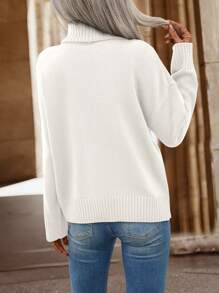 SHEIN LUNE Turtleneck Drop Shoulder Jumper - White - View 2