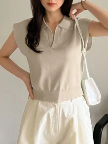 Dazy-Less 纯色盖袖针织上衣 Old Money 商务休闲女式工作服