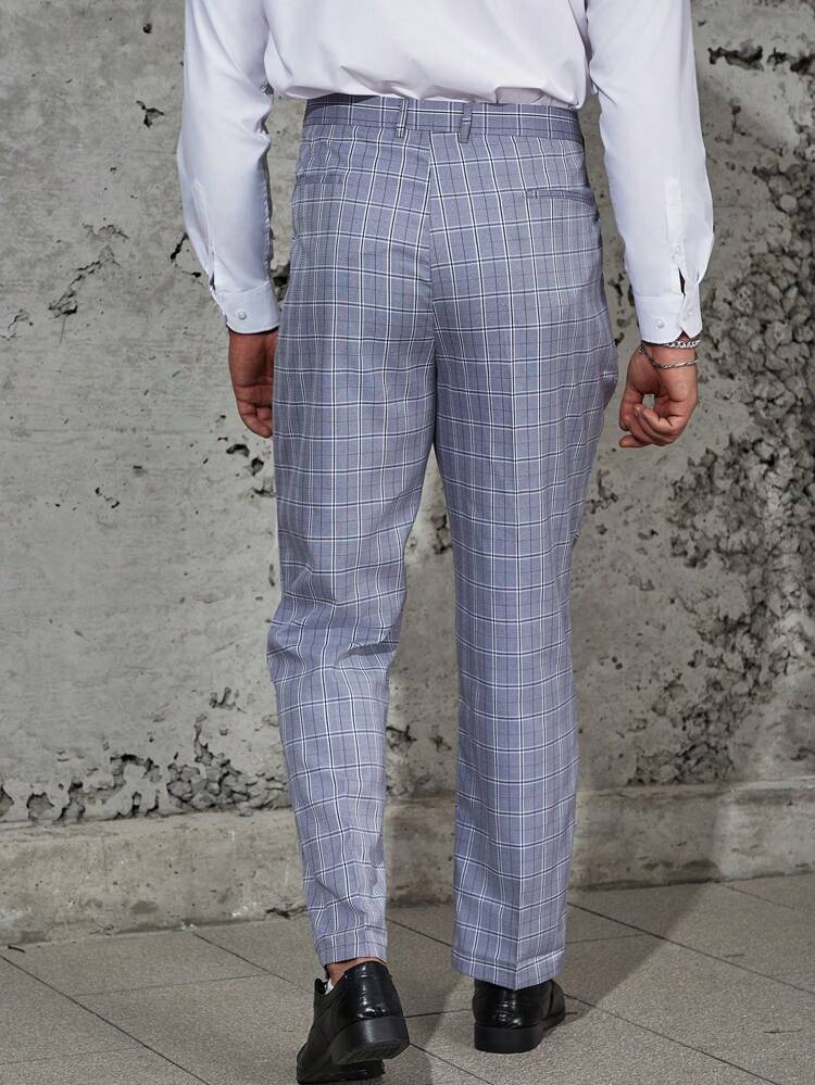 Men Plus Plaid Slant Pocket Suit Pants
