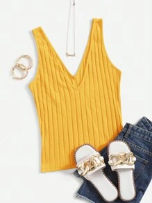 SHEIN Essnce Blusa de punto acanalado - Amarillo - Ver 1