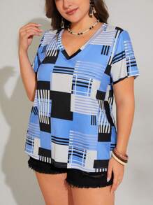 SHEIN LUNE Plus Striped & Geo Print Tee - Multicolor - View 4