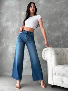 EURMUSE High Waist Wide Leg Jeans - 藍色 - 查看 4