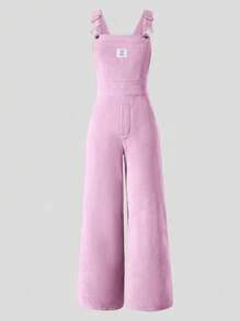 SHEIN Thiếu niên cô gái Chi tiết Patched thư quần ống rộng Quần yếm Without Tee - Màu tím - Xem 1