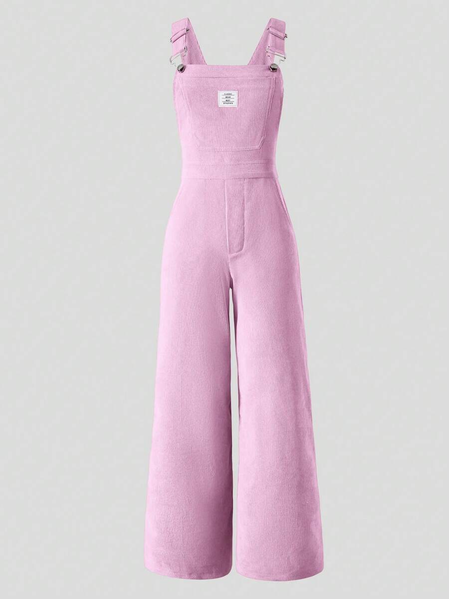 SHEIN Thiếu niên cô gái Chi tiết Patched thư quần ống rộng Quần yếm Without Tee - Màu tím - Xem 1