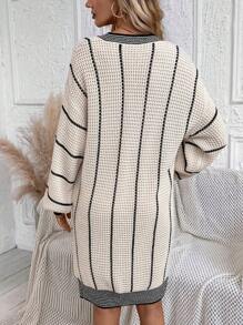 SHEIN LUNE Striped Pattern Drop Shoulder Sweater Dress In Fall/Winter - Multicolor - View 2