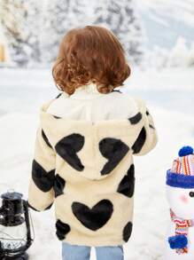 SHEIN Baby Girl Heart Pattern Teddy Coat - Black - View 2
