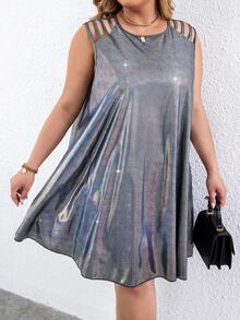 SHEIN CURVE+ Hơn Cắt ra Váy ba lỗ - Bạc - Xem 5