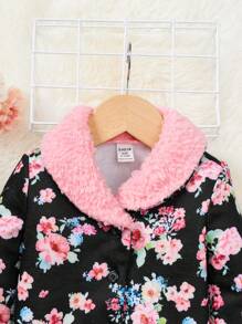 SHEIN 女嬰印花羊絨領口夾克 - 黑色 - 查看 3