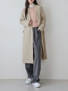 DAZY Blazer de doble botonadura de cuello con solapa - Caqui - Ver 6