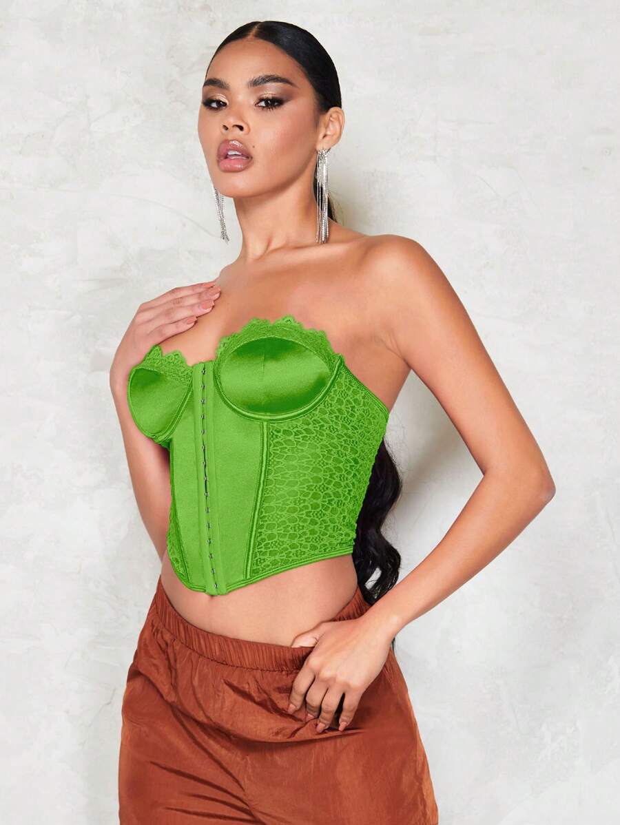 SHEIN BAE 蕾絲邊緊身上衣頭巾下擺緊身上衣短款抹胸上衣