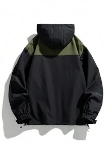 Áo khoác có mũ trùm đầu có dây rút họa tiết chữ vá màu cho nam - màu đen - Xem 2