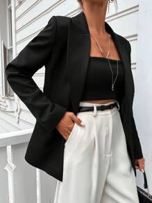 EURMUSE Peak Collar Single Button Blazer - Black - View 4