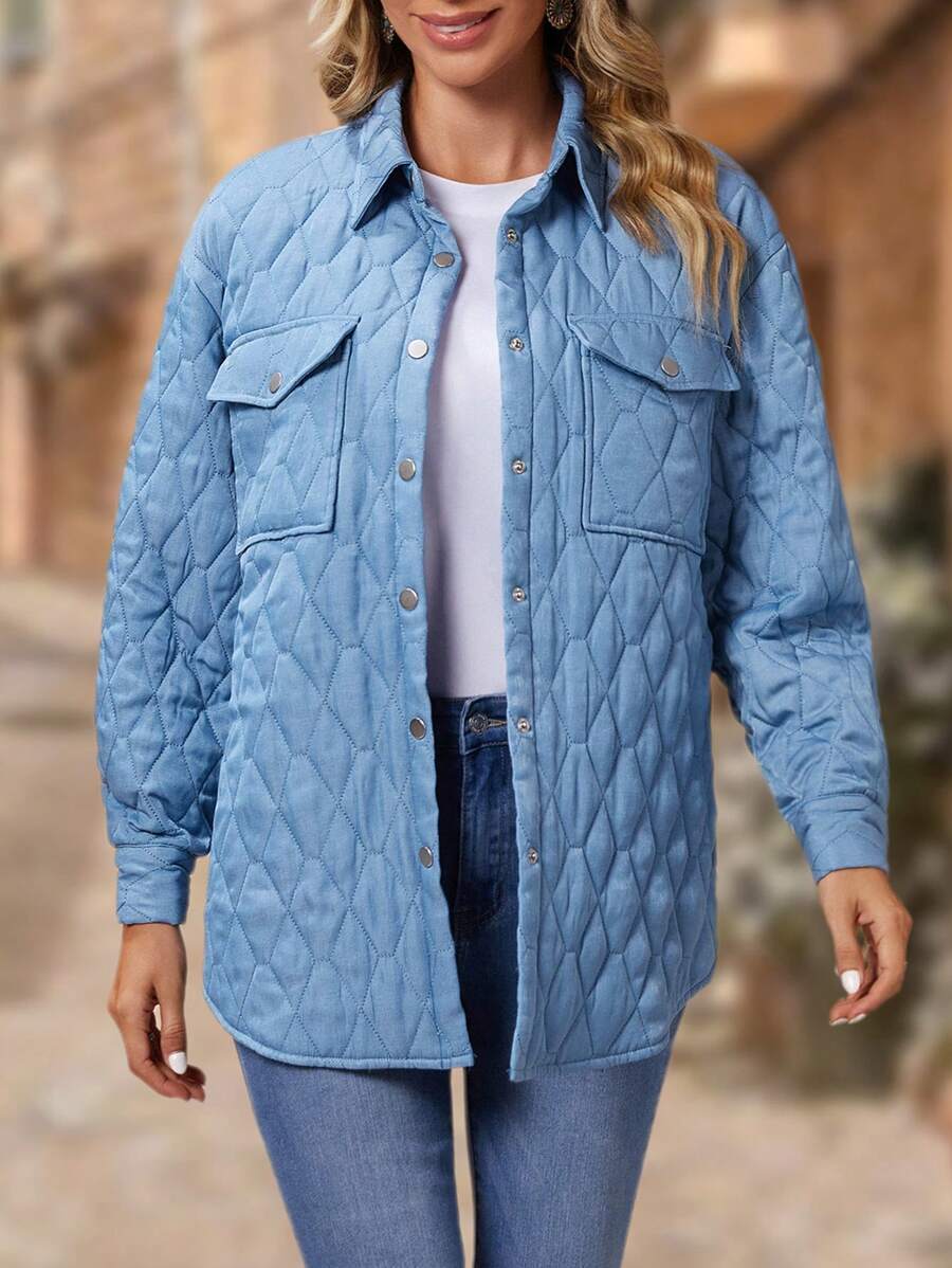 EMERY ROSE Abrigo acolchado con bolsillo con solapa de hombros caídos - Azul - Ver 1