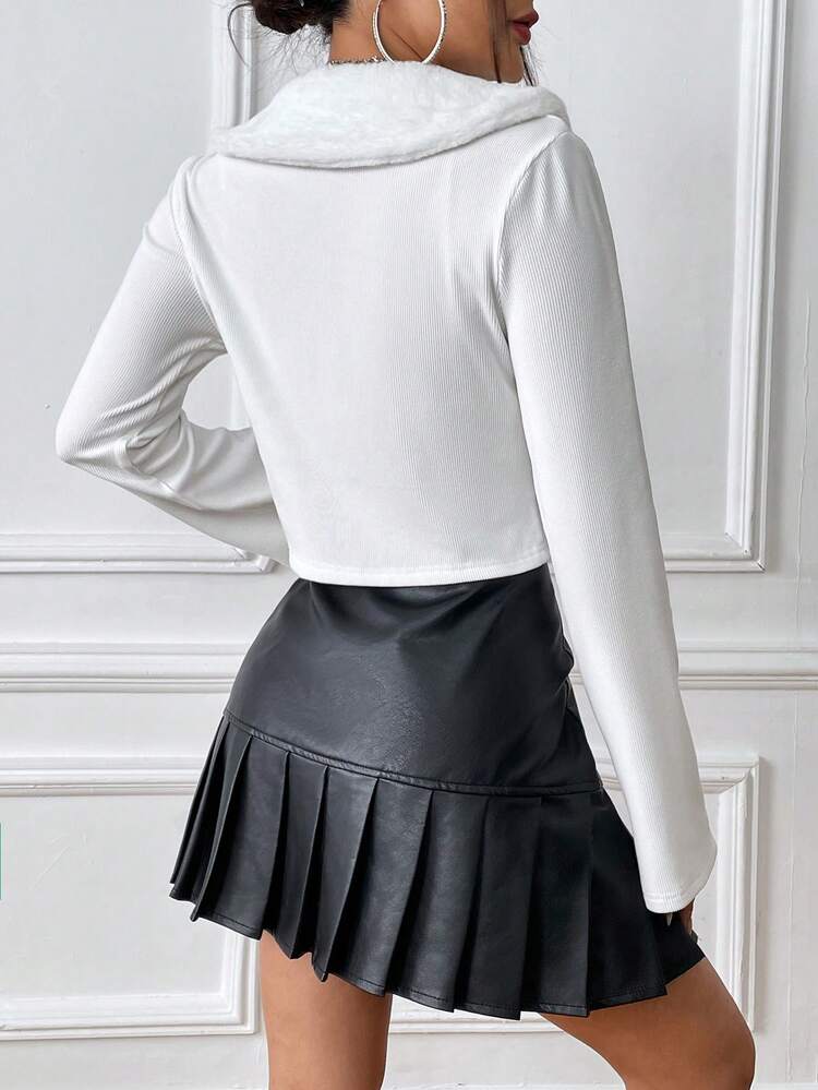 Borg Collar Knot Front Crop Jacket
