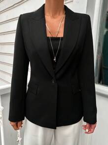 EURMUSE Peak Collar Single Button Blazer - Black - View 5