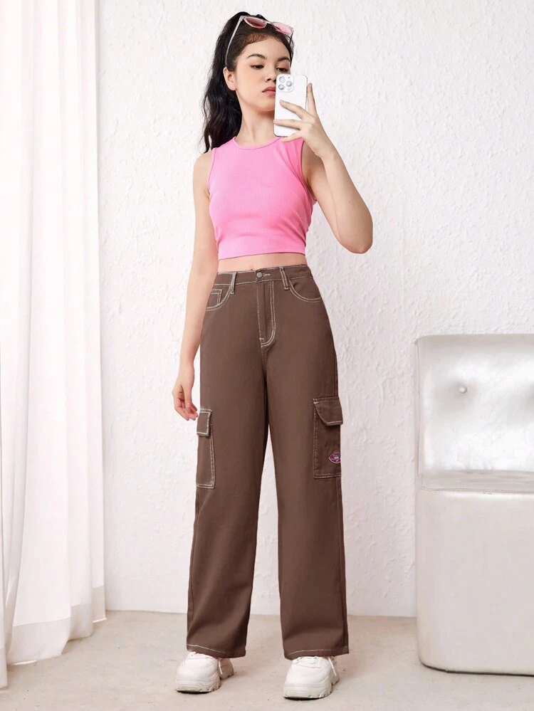 Teen Girl Flap Pocket Side Cargo Jeans