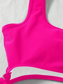 Swim SXY Summer Beach Cut Out Ring Linked One Piece Swimsuit - Hot Pink - View 4