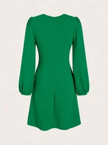 SHEIN Clasi Váy tay áo đèn lồng rắn - màu xanh lá - Xem 3