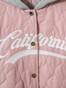 SHEIN Tween Girl 1pc Letter Graphic Drop Shoulder Hooded Jacket - Pink - View 5