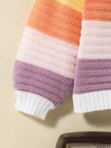 SHEIN 女小童撞色落肩袖開襟衫 - 彩色 - 查看 5