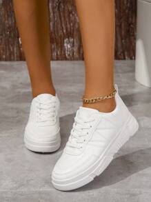 女性鞋新款厚底白色鞋適合春天和秋天,休閒運動鞋,受歡迎爸爸鞋,跑步鞋 - 白色 - 查看 2