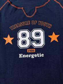 SHEIN EZwear Áo thun Plus size Hình học Slogan Giải trí - Màu xanh hải quân - Xem 4