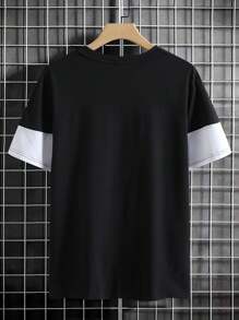 Manfinity Homme 男士字母圖案雙色T恤 - 黑與白 - 查看 2