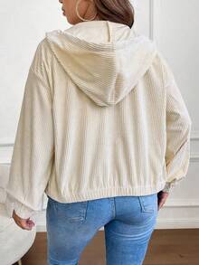 SHEIN Franclia 大碼落肩袖抽繩連帽燈芯絨夾克 - 杏色 - 查看 2