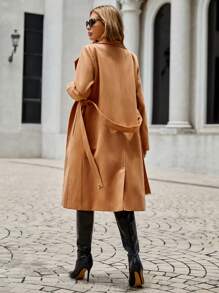 SHEIN Clasi 純色束帶大衣 - 杏色 - 查看 2