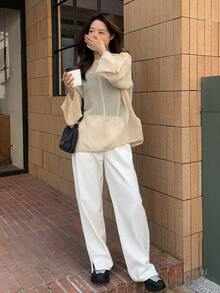 FRIFUL Jeans de pierna recta unicolor con bolsillo oblicuo - Blanco - Ver 4