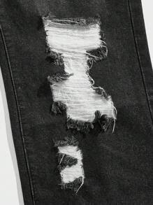 Manfinity Roughcore Men Ripped Frayed Bleach Wash Jeans - Black - View 4