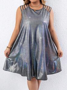 SHEIN CURVE+ Hơn Cắt ra Váy ba lỗ - Bạc - Xem 6