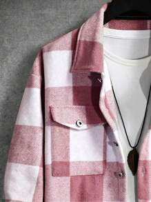 Manfinity Homme Men Buffalo Plaid Print Flap Pocket Button Front Jacket - Multicolor - View 3